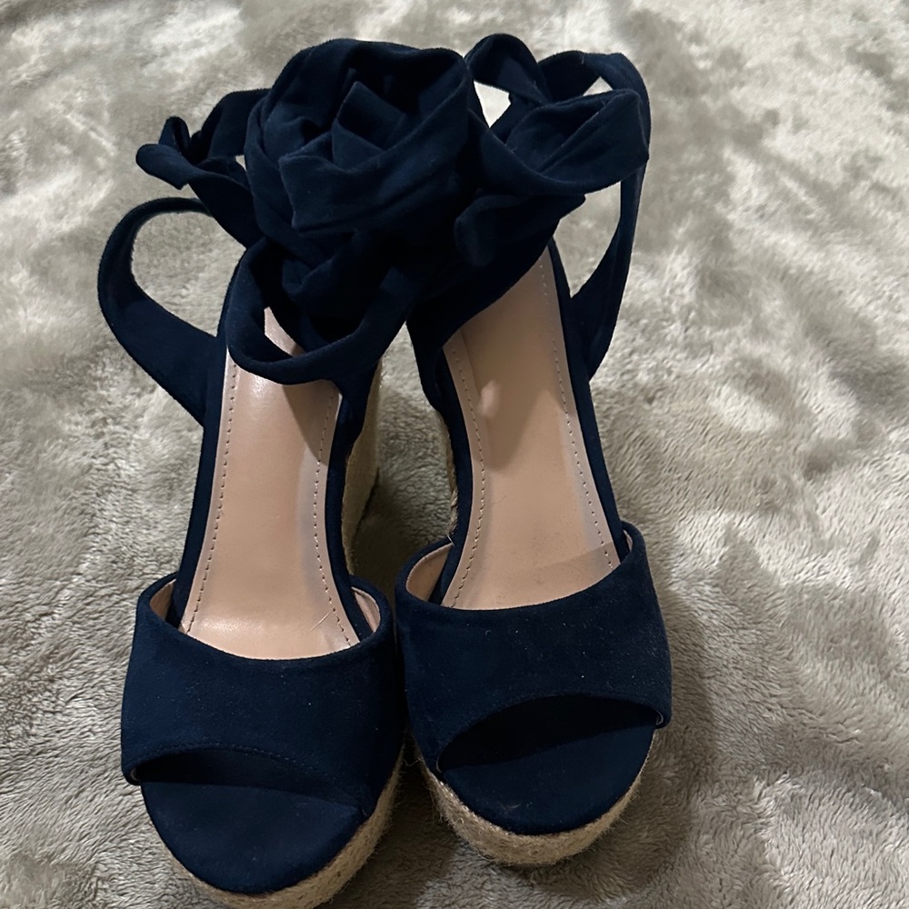 Elegant Navy Blue Women's Wedge Espadrilles Sandals